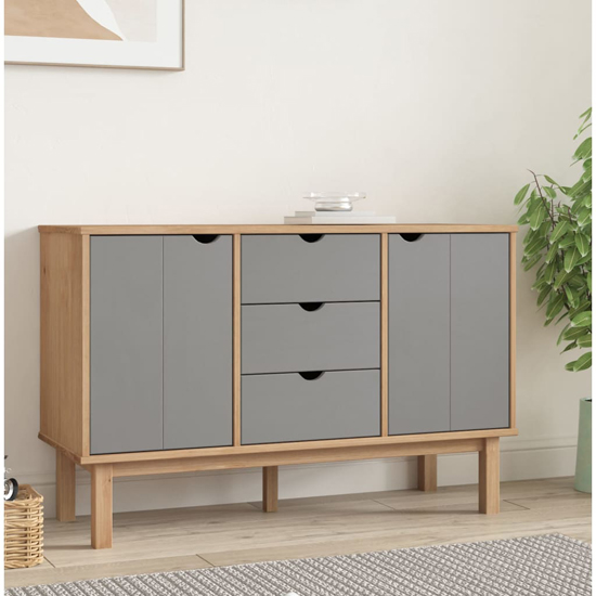 Read more about Hewitt pine wood sideboard with 2 doors 3 drawers in brown grey