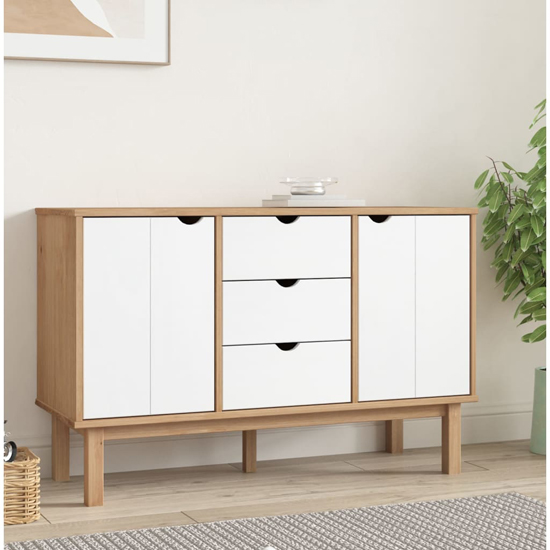 Read more about Hewitt pine wood sideboard with 2 doors 3 drawers in brown white