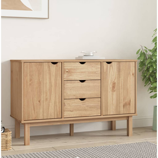 Read more about Hewitt pine wood sideboard with 2 doors 3 drawers in brown