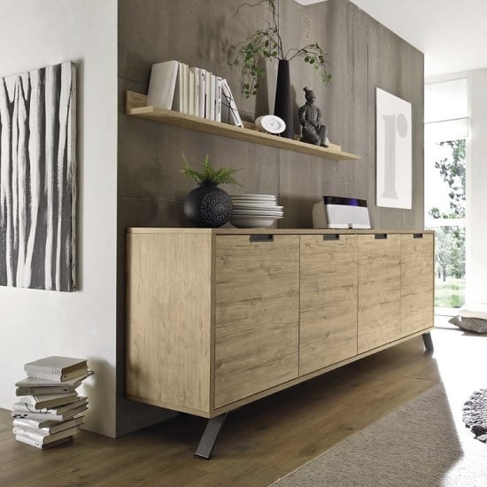 Product photograph of Heyford Wooden Sideboard Large In Sherwood Oak With 4 Doors from Furniture in Fashion