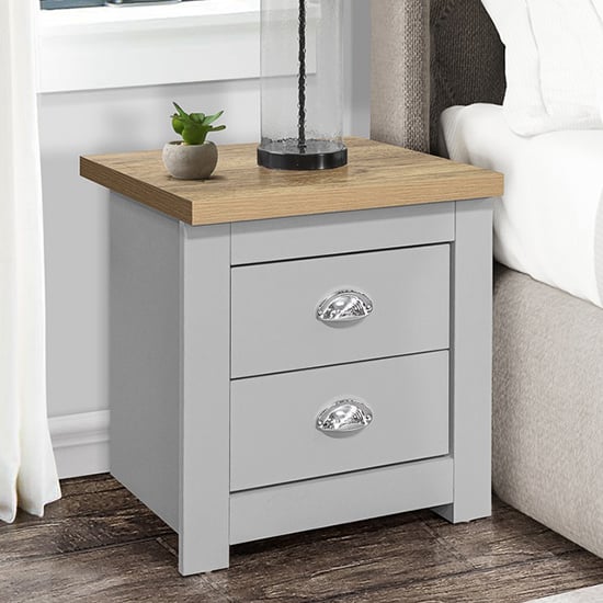 Read more about Highgate wooden bedside cabinet with 2 drawers in grey and oak