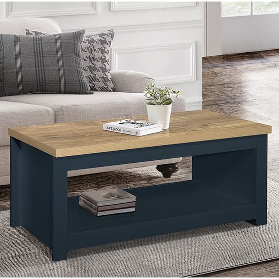 Product photograph of Highgate Wooden Coffee Table In Navy Blue And Oak from Furniture in Fashion