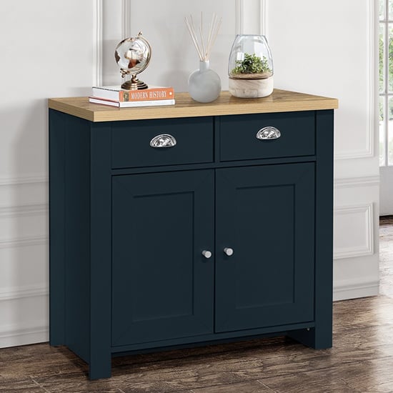 Read more about Highgate wooden sideboard with 2 door 2 drawer in blue and oak