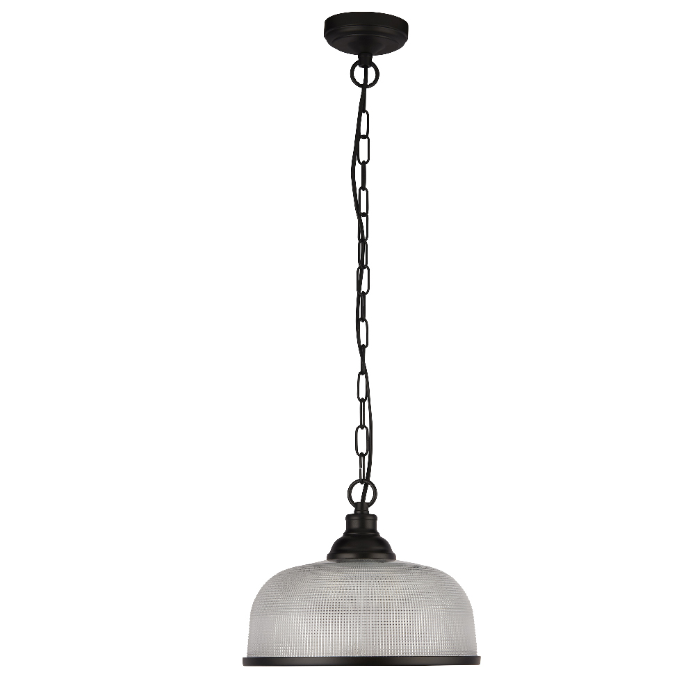 Product photograph of Highworth Holophane Glass Pendant Light In Matt Black from Furniture in Fashion