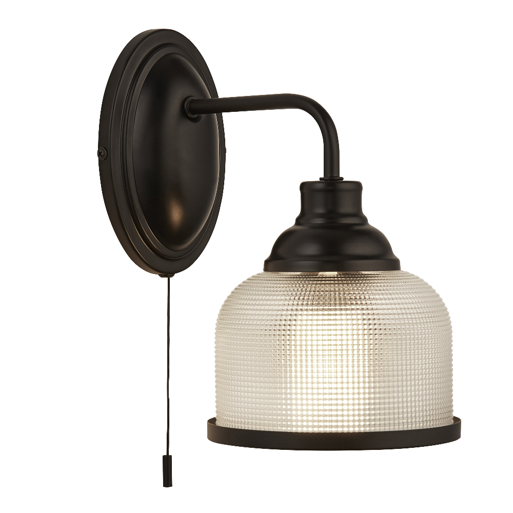 Product photograph of Highworth Holophane Style Glass Wall Light In Matt Black from Furniture in Fashion