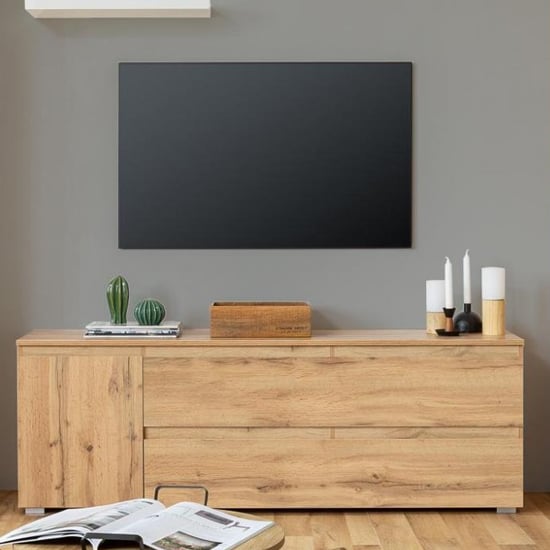 Product photograph of Hilary Wooden Tv Stand In Golden Oak With 1 Door And 2 Drawers from Furniture in Fashion