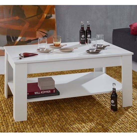 Product photograph of Hilburn Wooden Coffee Table Rectangular In White With Undershelf from Furniture in Fashion