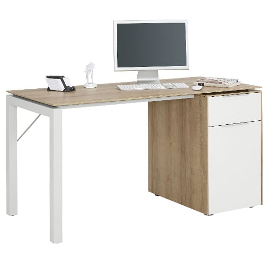 Hinson Wooden Computer Desk In Riviera Oak And Matt White