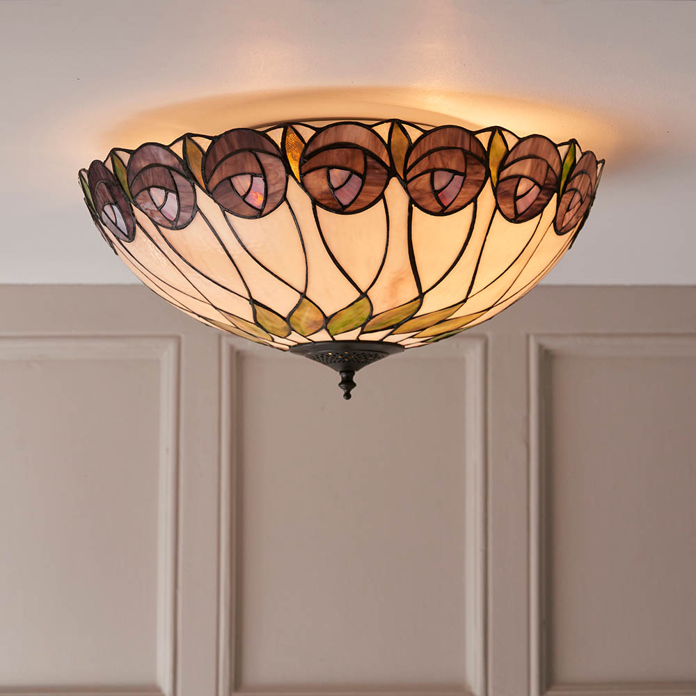 Read more about Hinton tiffany glass flush ceiling light in satin black