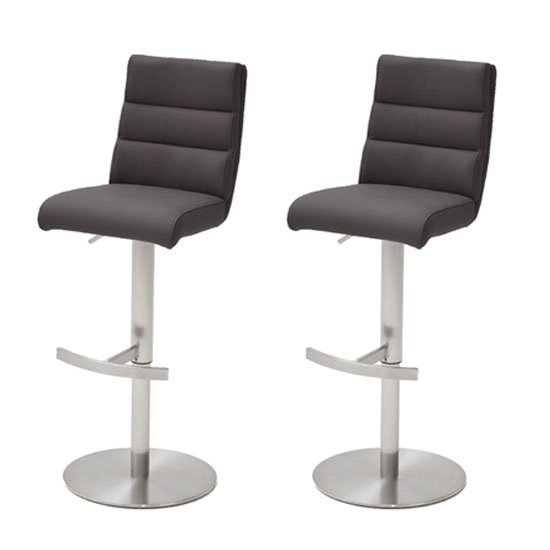 Read more about Hiulia anthracite leather bar stool with steel base in pair