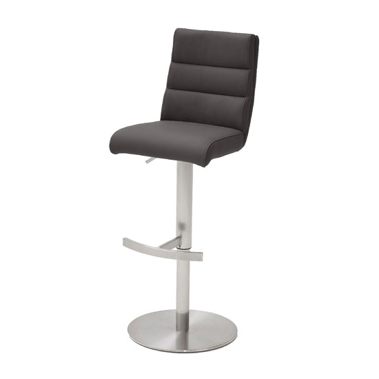Product photograph of Hiulia Leather Bar Stool In Anthracite With Steel Base from Furniture in Fashion
