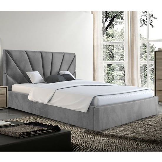 Photo of Hixson plush velvet double bed in grey
