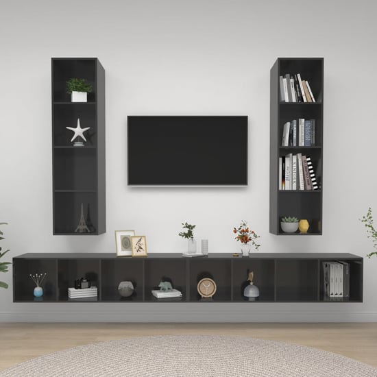 Product photograph of Hiyan Wall Hung High Gloss Entertainment Unit In Grey from Furniture in Fashion