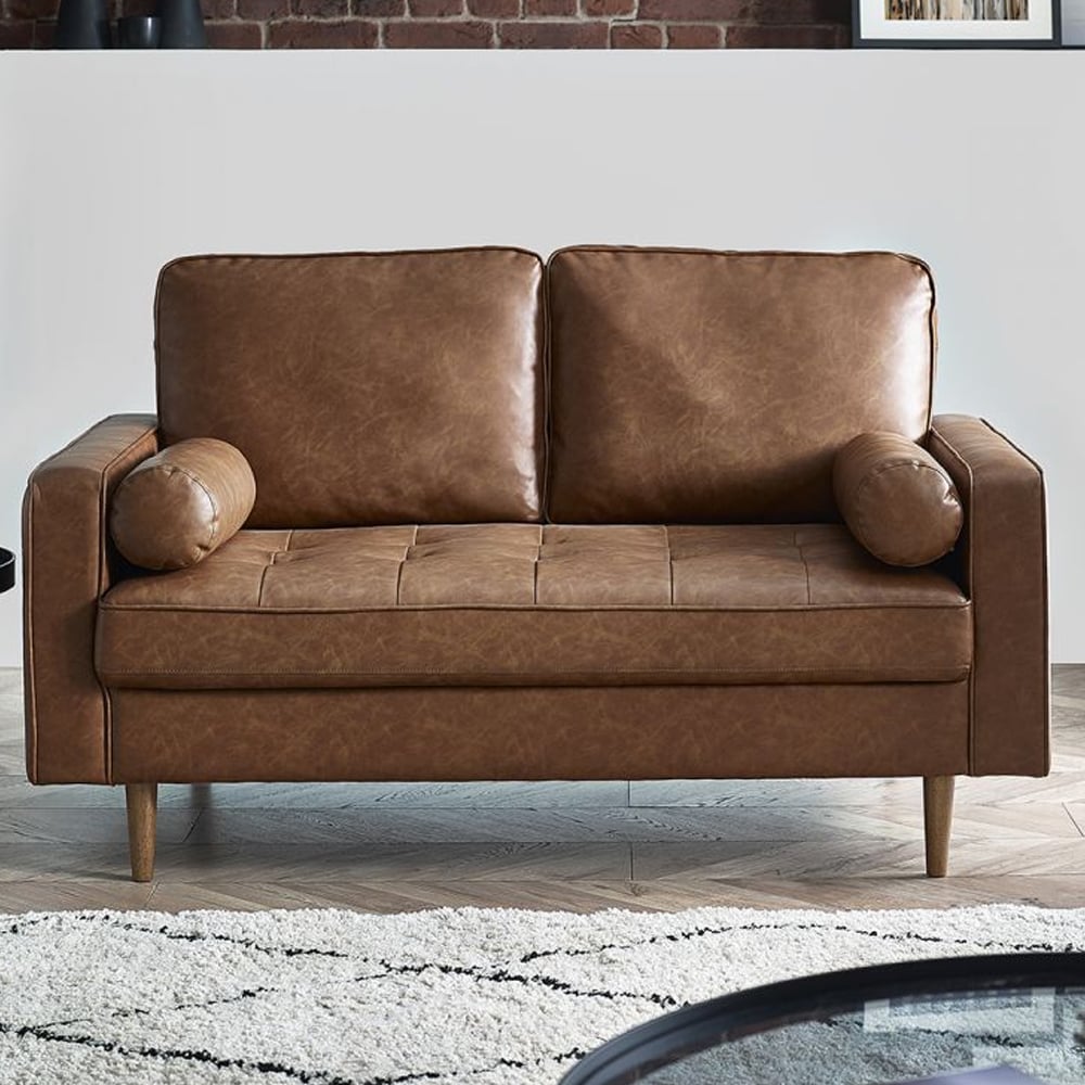 Hobbs Faux Leather 2 Seater Sofa In Brown