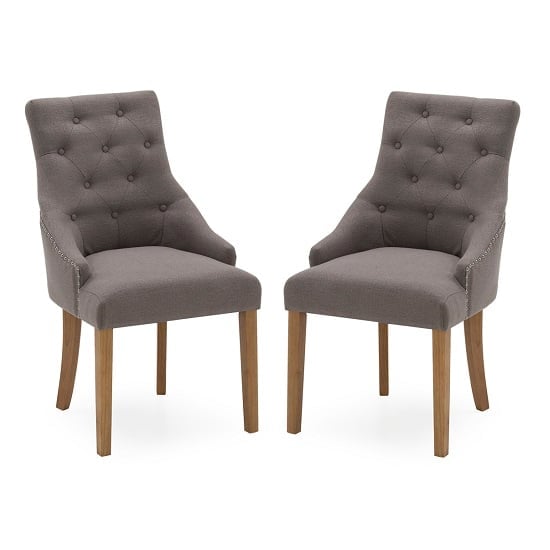 Product photograph of Hobs Grey Fabric Dining Chairs With Wooden Legs In Pair from Furniture in Fashion