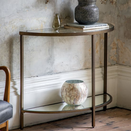 Read more about Hobson clear glass console table with bronze frame