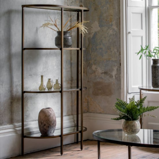 Read more about Hobson clear glass shelving unit with bronze frame