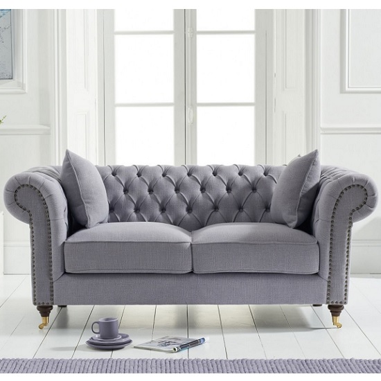 Holbrook Chesterfield 2 Seater Sofa In Grey Linen | Furniture in Fashion