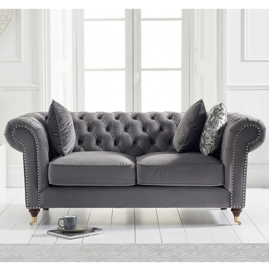 Holbrook Chesterfield Velvet 2 Seater Sofa In Grey | Furniture in Fashion