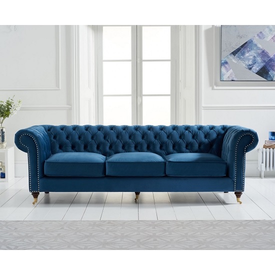 Holbrook Chesterfield 3 Seater Sofa In Blue Velvet | FiF