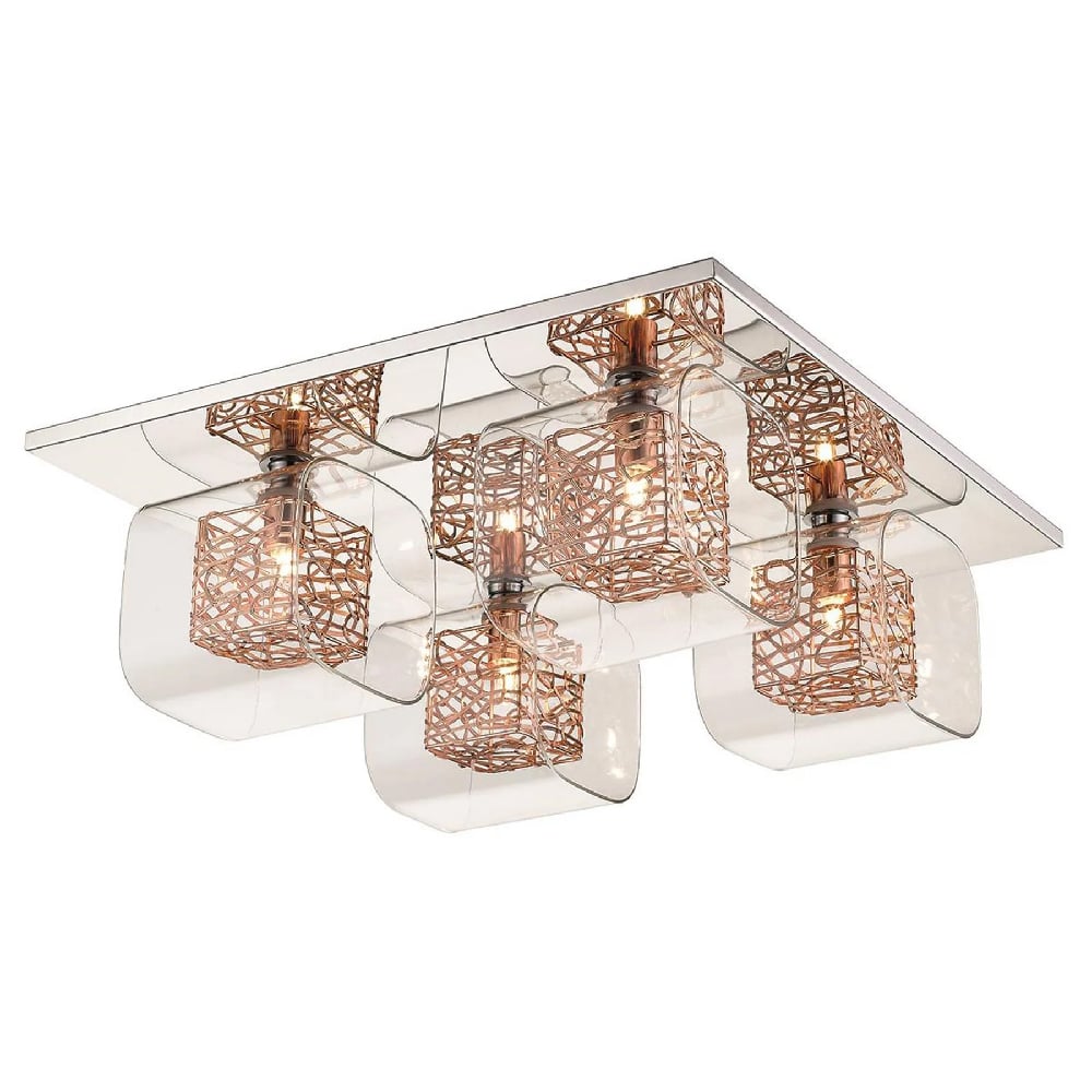 Product photograph of Holland 4 Light Clear Glass Flush Light In Copper And Chrome from Furniture in Fashion