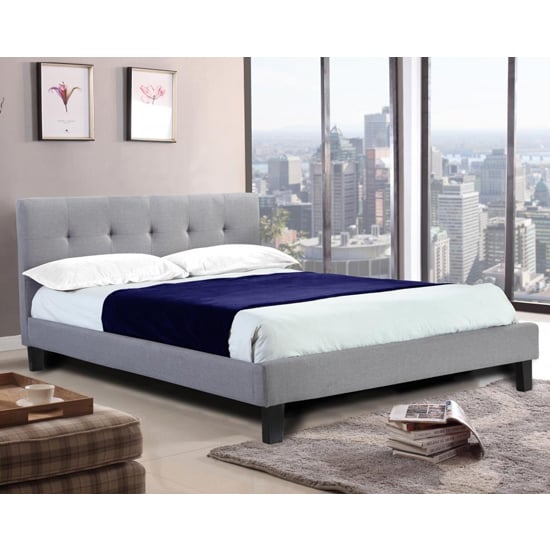Read more about Hanne linen fabric king size bed in grey