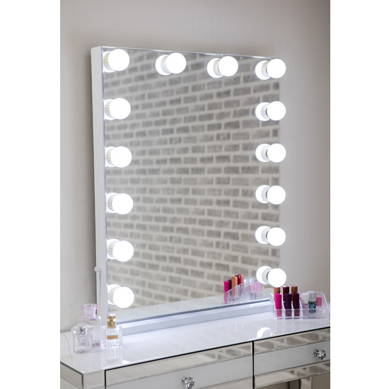 Product photograph of Hollywood Portrait Dressing Mirror With White High Gloss Frame from Furniture in Fashion