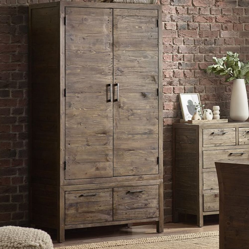 Product photograph of Homer Wooden Wardrobe With 2 Doors 2 Drawers In Brown from Furniture in Fashion