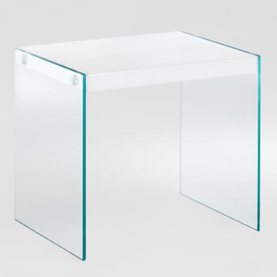 Product photograph of Houck Small High Gloss Side Table In White With Glass Sides from Furniture in Fashion