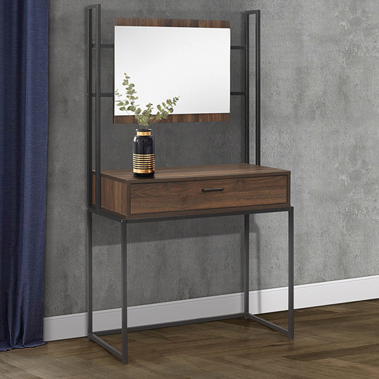Product photograph of Houston Wooden Dressing Table And Mirror In Walnut from Furniture in Fashion