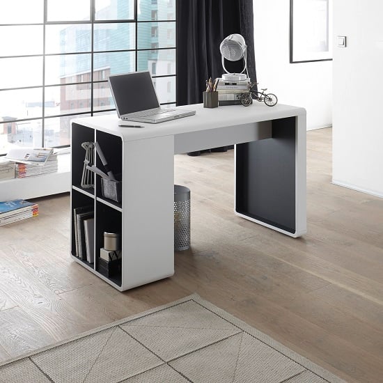 Photo of Houston computer desk in white and anthracite with shelving