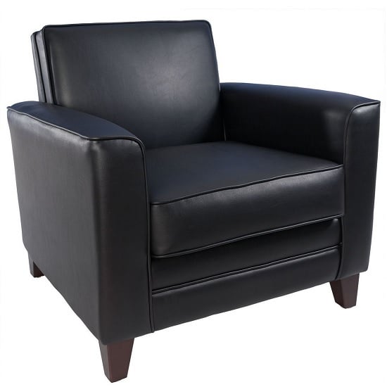 Read more about Howden sofa chair in black faux leather with wooden legs