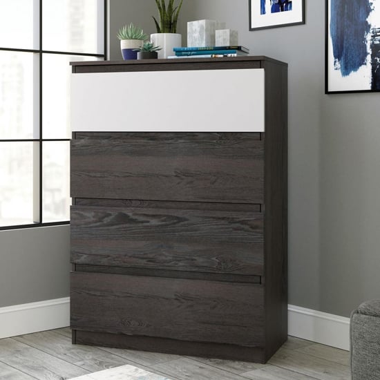 Product photograph of Hudson Wooden Chest Of 4 Drawers In Charcoal Ash And Pearl Oak from Furniture in Fashion