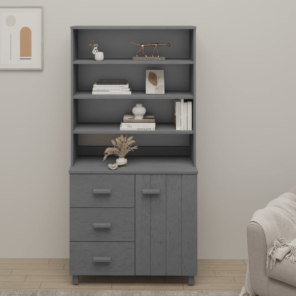 Product photograph of Hull Wooden Display Cabinet With 1 Door 3 Drawers In Dark Grey from Furniture in Fashion