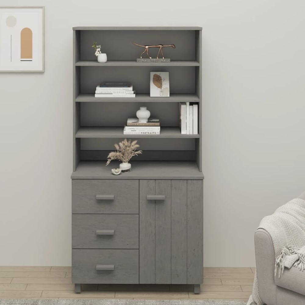 hull wooden display cabinet with 1 door 3 drawers in light grey