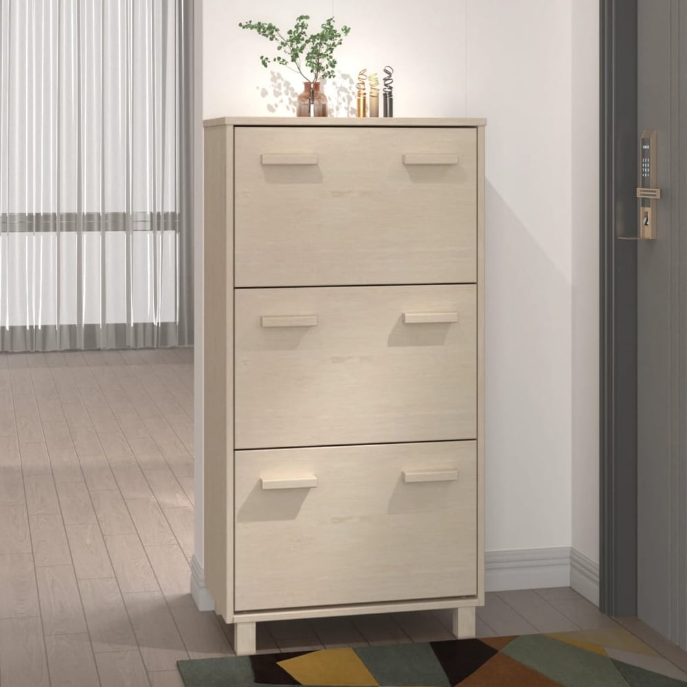 Product photograph of Hull Wooden Shoe Storage Cabinet With 3 Drawers In Brown from Furniture in Fashion