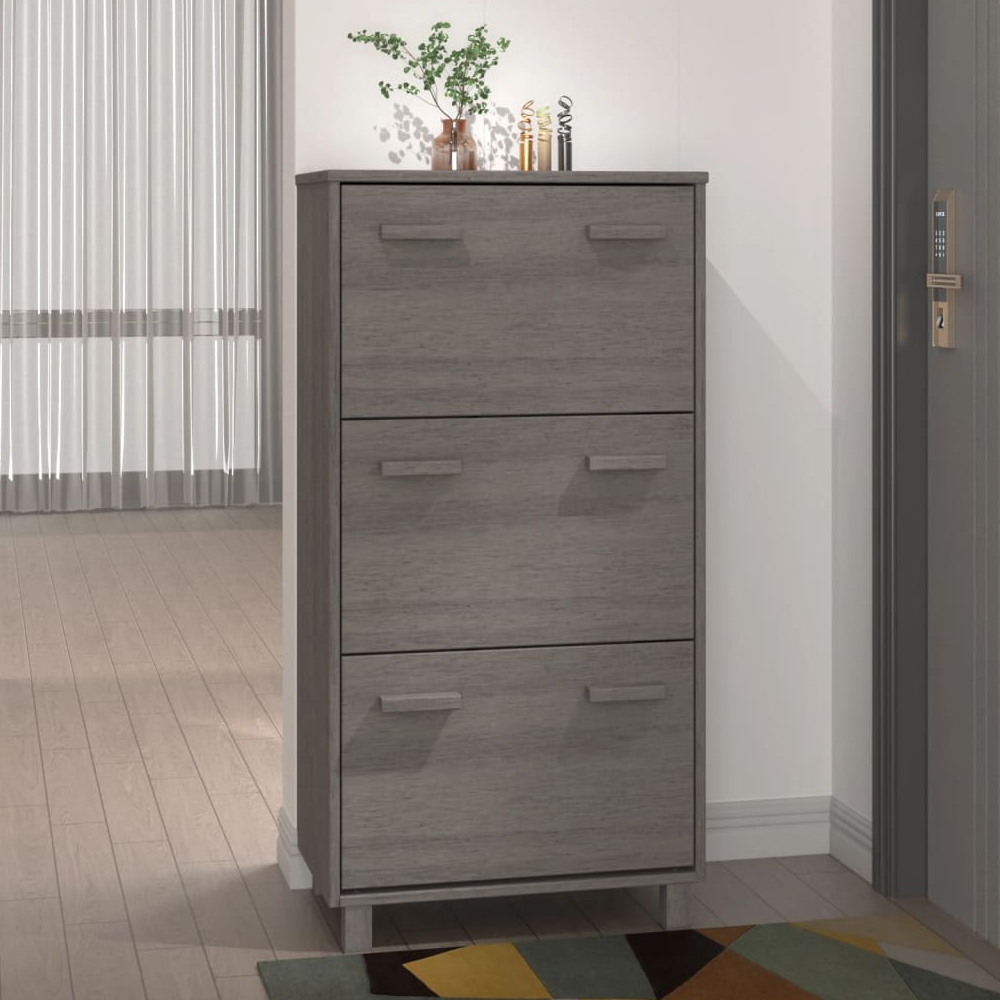 Hull Wooden Shoe Storage Cabinet With 3 Drawers In Light Grey