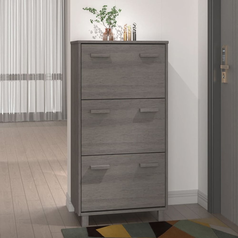 Product photograph of Hull Wooden Shoe Storage Cabinet With 3 Drawers In Light Grey from Furniture in Fashion