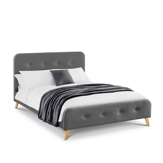 Photo of Abana fabric king size bed in grey linen with wooden legs