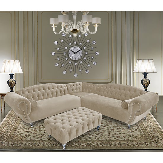 Product photograph of Huron Malta Plush Velour Fabric Corner Sofa In Cream from Furniture in Fashion