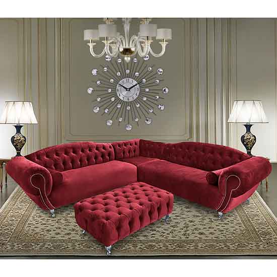 Photo of Huron malta plush velour fabric corner sofa in red
