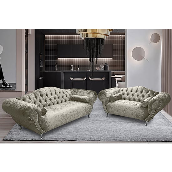 Photo of Huron velour fabric 2 seater and 3 seater sofa in cream