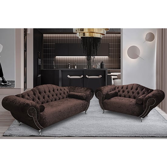 Photo of Huron velour fabric 2 seater and 3 seater sofa in mushroom
