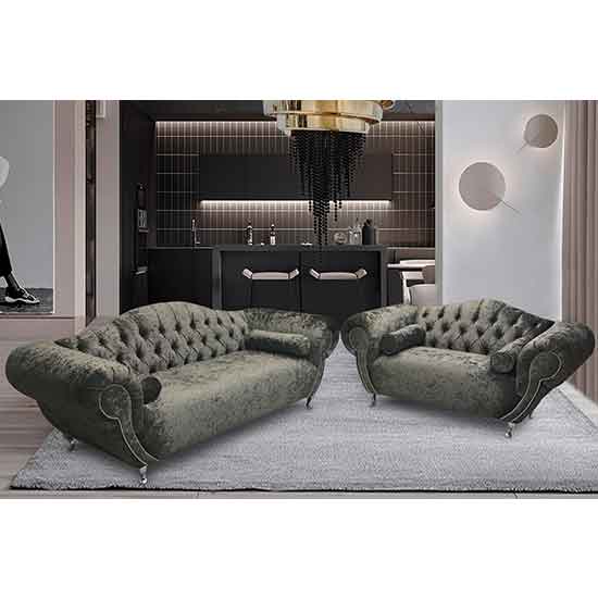 Photo of Huron velour fabric 2 seater and 3 seater sofa in putty