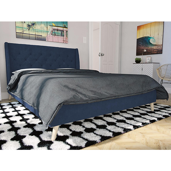 Product photograph of Hyeon Linen Fabric Double Bed In Blue from Furniture in Fashion