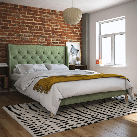 Product photograph of Hyeon Linen Fabric Double Bed In Green from Furniture in Fashion