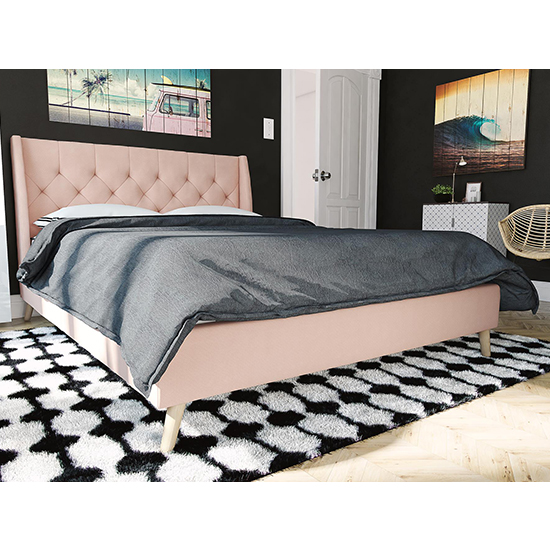 Product photograph of Hyeon Linen Fabric Double Bed In Pink from Furniture in Fashion