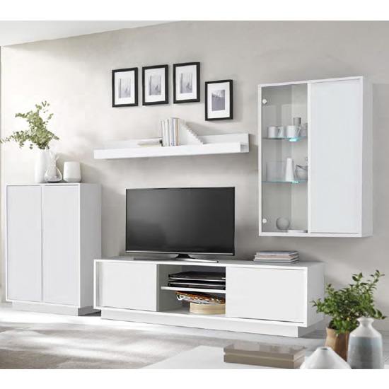 Photo of Iconic high gloss living room furniture set in white with led