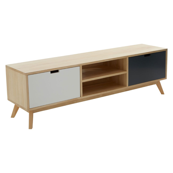 Photo of Inaja wooden tv stand with 2 doors in two tone and natural