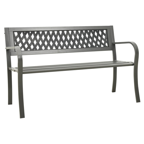 Photo of Inaya 125cm diamond design steel garden seating bench in grey